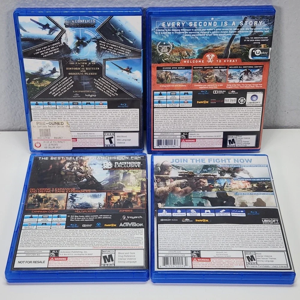 Lot of 4 PS4 Games Air Conflicts Far Cry 4 Ghost Recon Call of Duty Black Ops 3